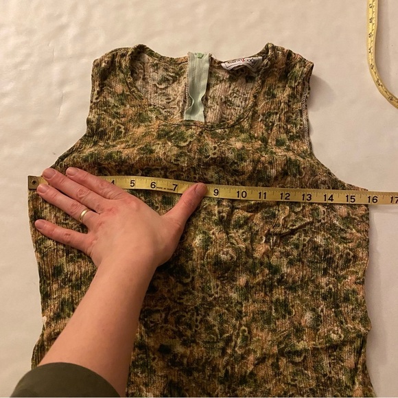 Vintage 90s Floral Print Sleeveless Crepe Dress Womens 8 Petite Medium Green - Picture 11 of 12